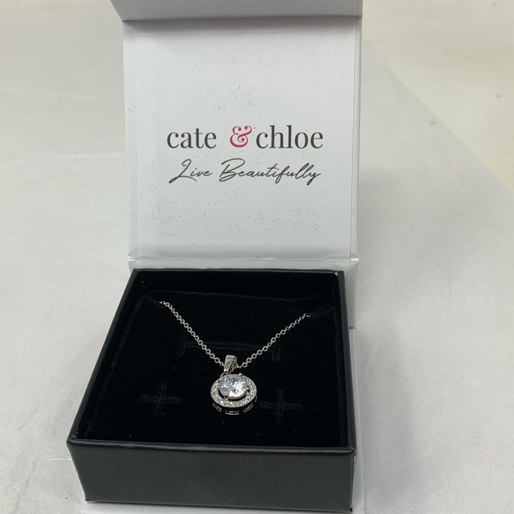 New Cate & Chloe Blake 18k White Gold Plated Silver Halo Necklace